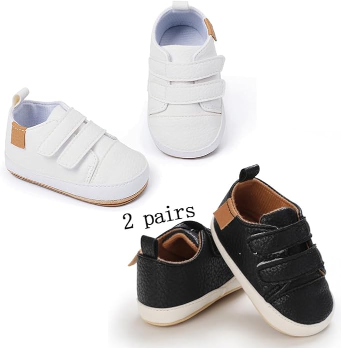 2Pairs Baby Shoes,Boys Girls Non-Slip Rubber Sole Sneakers,Unisex Infant Soft Lightweight First Walking Crib Shoes