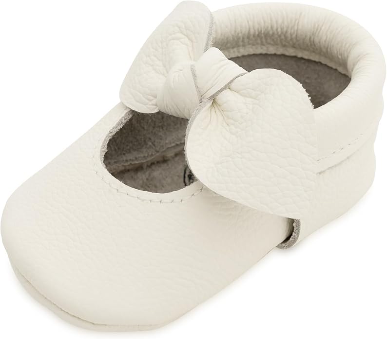 BirdRock Baby Bow and Knot Moccasins - Genuine Leather Baby Girl Shoes