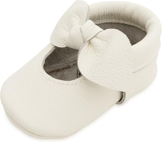 BirdRock Baby Bow and Knot Moccasins - Genuine Leather Baby Girl Shoes