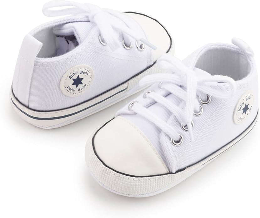 Meckior Baby Girls Boys Canvas Sneakers Soft Sole High-Top Ankle Infant First Walkers Crib Shoes