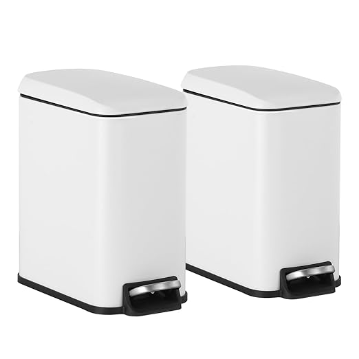 PayLessHere 1.3 Gallon Stainless Steel Slim Trash Can with Foot Pedal and Removable Inner Bucket for Bathroom, Kitchen, or Bedroom