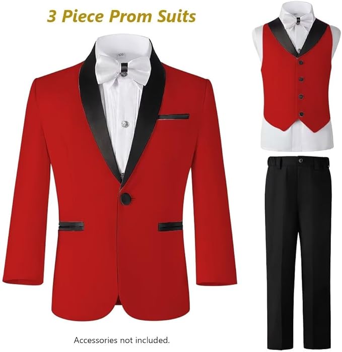Boys Suit 3 Piece Ring Bearer Suit Kids Formal Jacket Vest Pants Suits Wedding Outfit for Party Prom Tuxedo