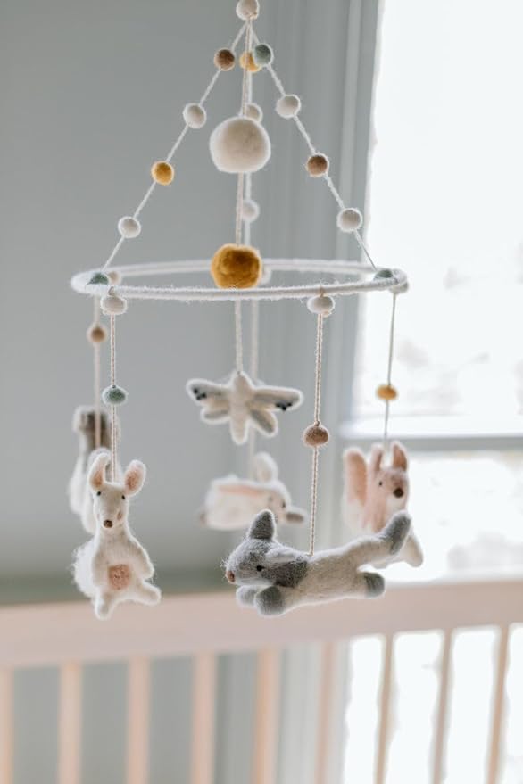 Pehr Classic Wool Felt Baby Mobile, Field of Dreams | Handmade Nursery Décor | Includes Gift Box | Ethical & Enchanting | 28” x 9”