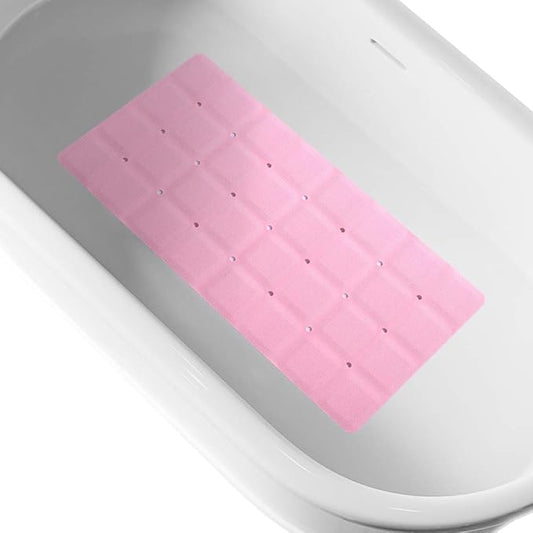 Bathtub Mat Non Slip Soft Rubber Bathroom Bath No Suction Cups for Textured Tub Silicone Shower Bath Tub Mat(Pink, 28-inch x 14-inch)