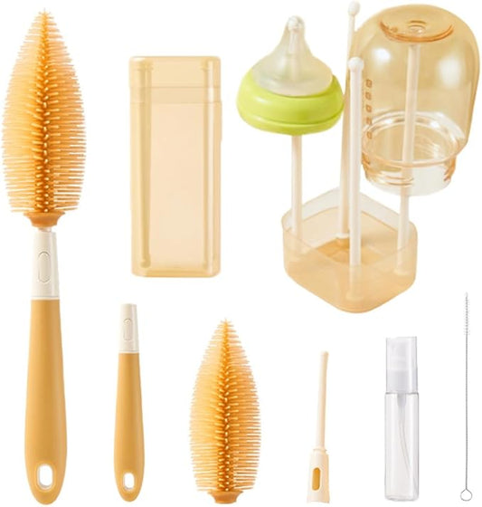 Baby Bottle Brush -YIMIKE Travel Baby Bottle Brush Cleaner Set with Silicone Nipple & Bottle Brush,Straw Brush,Soap Dispenser and Rack - Water Bottles Cleaning Too
