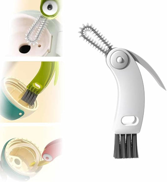 3 in 1 Cup Lid Cleaning Brush,Crevice Cleaning Brush Set for Baby Bottle Gap Tight Spaces Cup,3 in 1 Bottle Cleaning Brush Set Multifunctional Cleaning Brush Portable Cup Lid Cleaner(White)