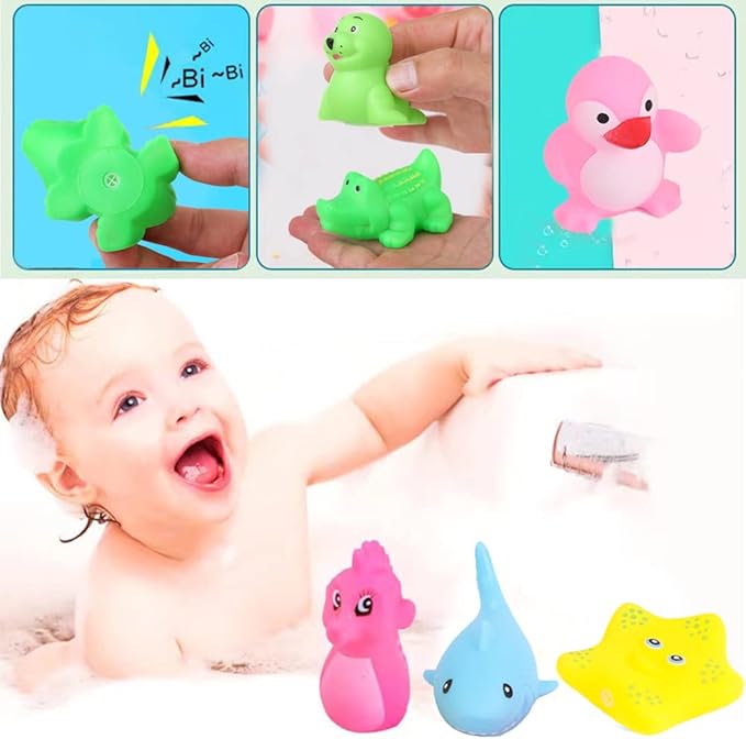 18 PCS Preschool Bath Toys Set for Toddlers Kids 1-3 2-4, Rubber Cute Sea Animals, Rubber Duck Toy for Infants 6-12 Months, Bathtub Toys for 1 Year Old,Baby Pool Floating Toy for Kids Party Decoration