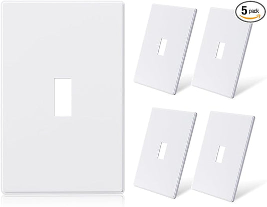 ELEGRP 1-Gang Screwless Toggle Wall Plates, Mid-Size Unbreakable Thermoplastic Faceplate Cover for Toggle Wall Switch & Dimmer Switch, UL Listed (5 Pack, Matte White)