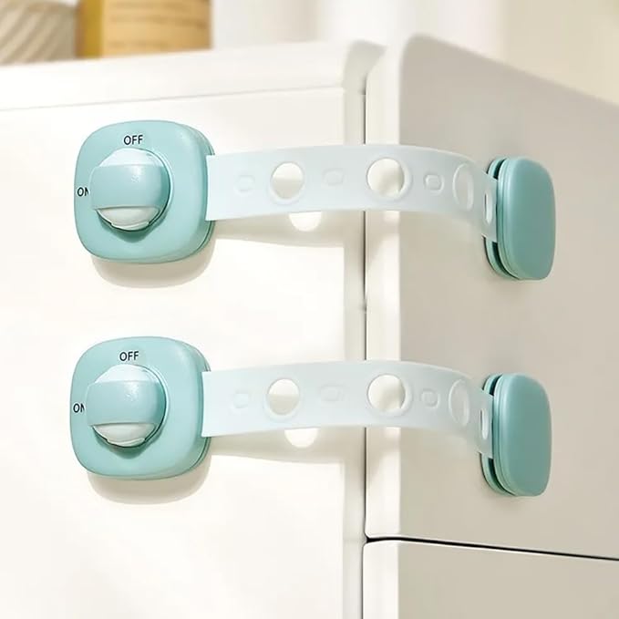 Baby Locks Child Safety Cabinet Proofing - Safe Quick and Easy 3M Adhesive Cabinet Drawer Door Latches No Screws & Magnets Multi-Purpose for Furniture Kitchen Ovens Toilet Seats (Green 2Pack)