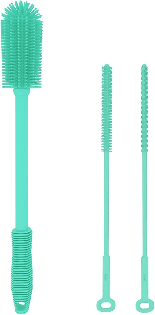 Silicone Bottle Brush with 2 Straw Cleaner Brushes,Bottle Brush Set for Cleaning Bottles,Jars,Tumblers,Thermoses,Baby Bottle,Water Bottle,Dish,Easy to Use and Dry,Heat Resistant Sturdy