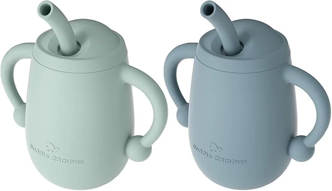 Cuddle Campus Pack of 2 Silicone Baby Training Cup, Shatterproof Toddler Sippy Cups with Straw, Open Cup for Baby, 6+ Months 4 Oz, Boothbay