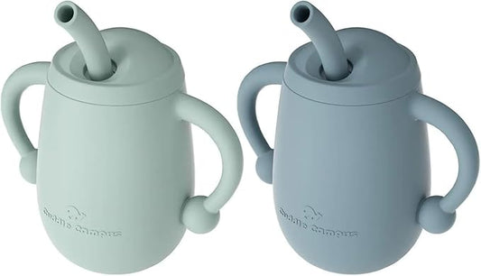 Cuddle Campus Pack of 2 Silicone Baby Training Cup, Shatterproof Toddler Sippy Cups with Straw, Open Cup for Baby, 6+ Months 4 Oz, Boothbay