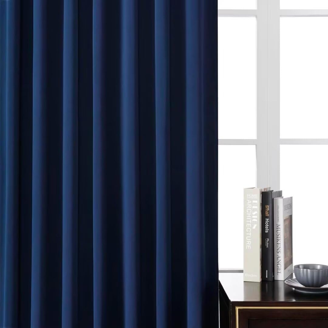 Joydeco Blackout Curtains 96 Inches Long, Thermal Insulated Black Out Curtains 2 Panels Set for Bedroom, Room Darkening Drapes for Living Room Window (W37 x L96 Inch, Navy Blue)
