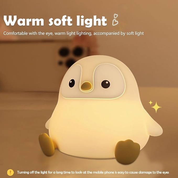 Novelty Cartoon Penguin Silicone Night Light Rechargeable Timing Dimming Nursery Sleep Night Lamp for Baby Room Decor