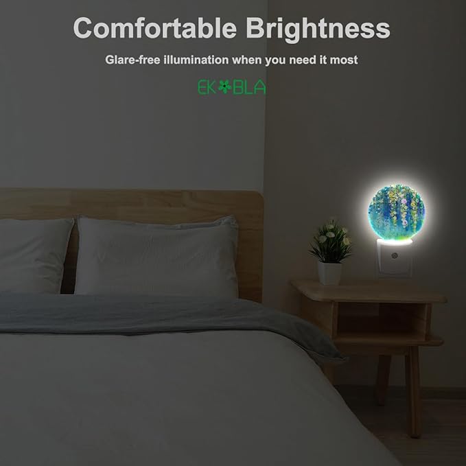 EKOBLA Ivy Flowers LED Night Light Spring Summer Green Floral Ivy Plant Wisteria Blossoms Dusk to Dawn Plug-in Nightlights Auto Sensor for Home Indoor Bathroom Hallway Kitchen