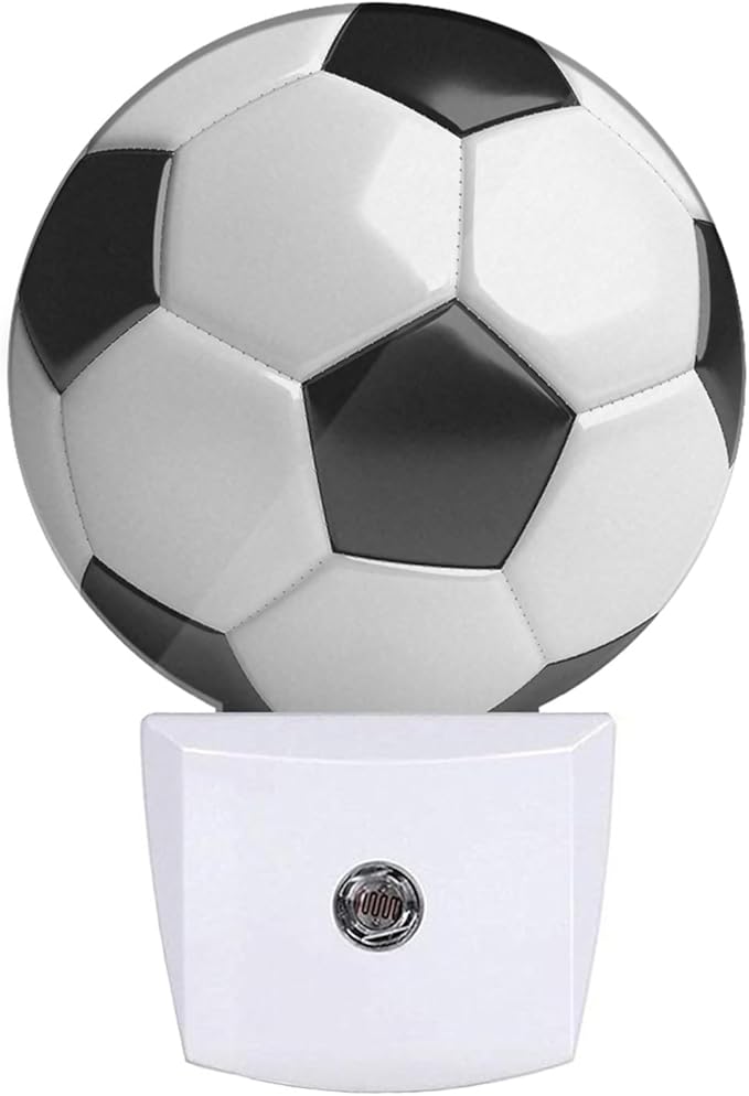 EKOBLA Soccer Night Light American Soccer Ball Black and White Sports Design Night Lights Plug into Wall with Dusk to Dawn Sensor for Boys Room Men Cave, LED 0.5W Sleep Friendly