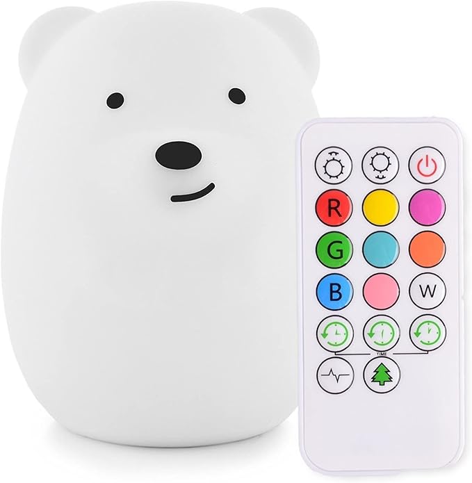 Night Light for Kids, Bedside Lamp for Children/Adults, Multicolor Light with Remote Control, Break Resistant, Eye Caring, Big Size, Adjustable Brightness & Color, Timing function - Large Bear