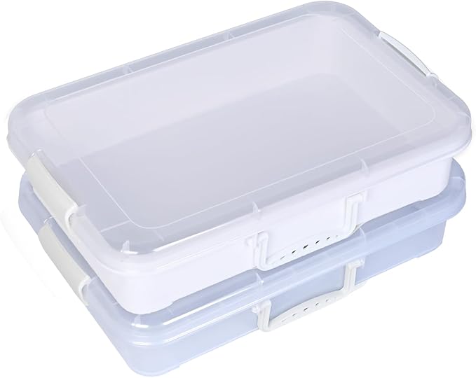 Plastic Activity Tray with lid for Slime, Beads, Sand and Sensory Toys – 15 Inches (White & Clear)