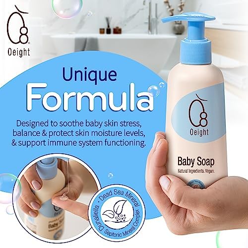 Oeight Natural Baby Soap with Tearless Baby Shampoo for Gentle and Sensitive Skin, Hair 200ml Baby Body Wash Baby Soap for Newborn, Hypoallergenic, Dermatologically Tested, Made in Israel