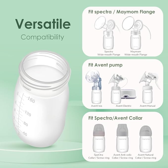 Maymom Wide Neck Breastmilk Collection n Storage Bottle 5.4 oz; Re-markable SureSeal Disc. Fits Spectra S2 Spectra S1 Spectra 9 Plus.