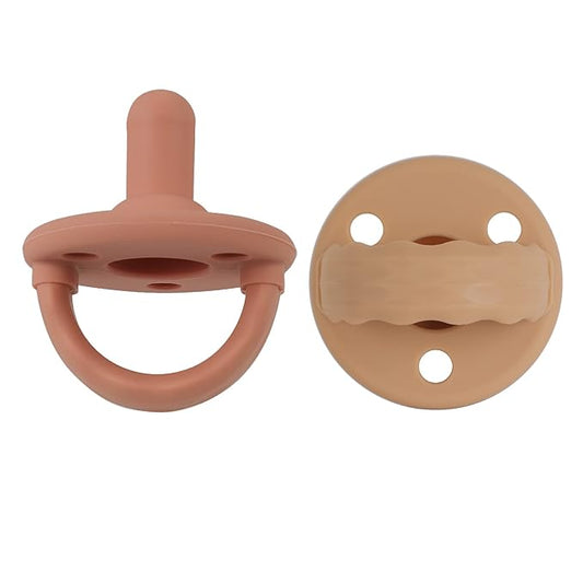Soother Pacifier,Food Grade Silicone Pacifiers with Handle & 3 Holes for Added Safety, BPA Free, 2 Pack (Muted+Apricot)