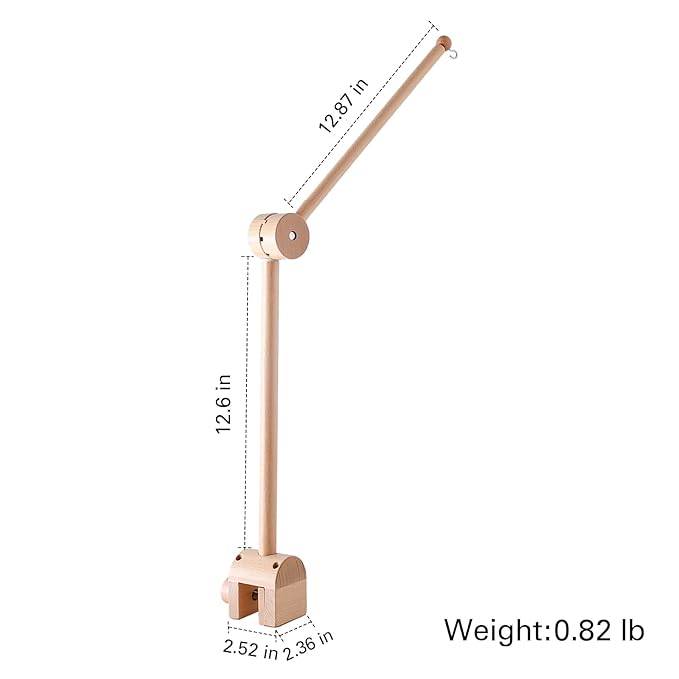 Wooden Crib Mobile Arm | Baby Crib Mobile Arm Wooden Holder | Rotatable Adjustable Anti Slip Attachment Clamp for Sturdy Mobile Hanger (Only Arm)
