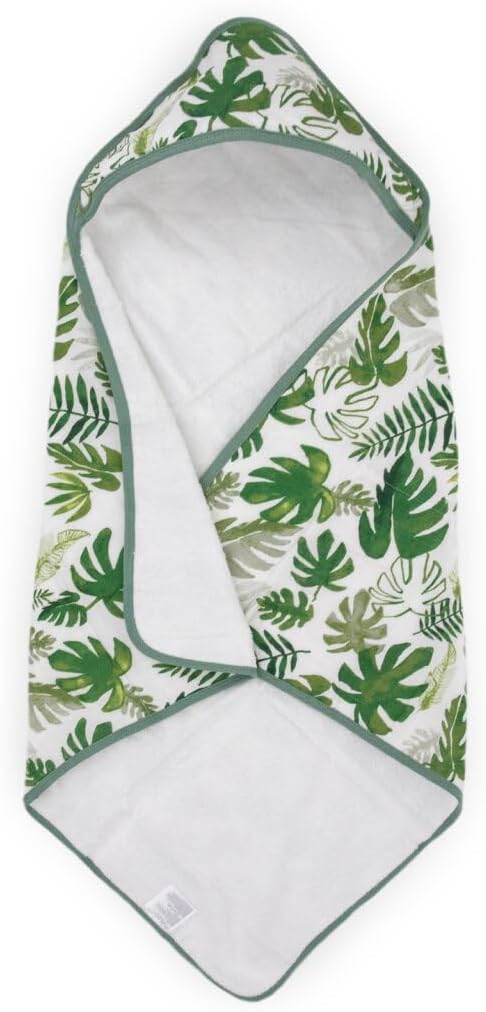 Little Unicorn Premium Infant Hooded Bath Towel| Soft & Absorbent Cotton & Terry Fabric for Newborns (Tropical Leaf)