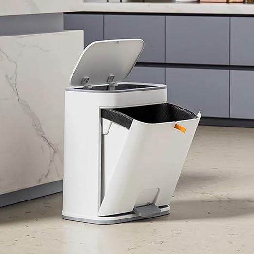 Procade Office Trash Can with Lid, 3 Gallon Bathroom Garbage Can, Narrow Plastic Trash Bin with Press top Lid and Pedal, Slim Gray Trash Can Waste Basket for Room, RV,Dorm.