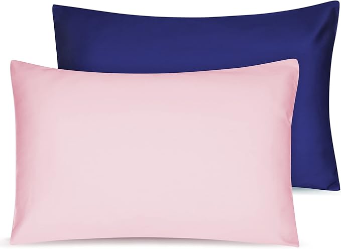Soft Organic Cotton Toddler Pillowcases 14 X 20 Inches, Fit 13 X 18, 14 X 19 Pillows, Smooth Pearl Cotton Baby Pillowcases with Envelope Closure, Pink and Navy Blue, Set of 2