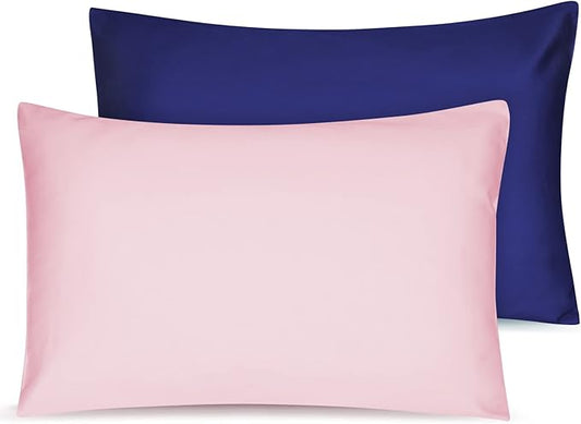 Soft Organic Cotton Toddler Pillowcases 14 X 20 Inches, Fit 13 X 18, 14 X 19 Pillows, Smooth Pearl Cotton Baby Pillowcases with Envelope Closure, Pink and Navy Blue, Set of 2