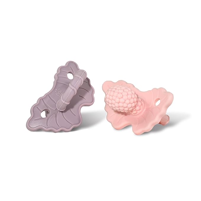 RaZbaby RaZberry Silicone Teether Pacifier – Teething Relief for Infants, Food-Grade, Hands & BPA Free, Natural Berrybumps Fruit Texture for Sensory Development, Freezable, 2-Pack - Lavender & Pink