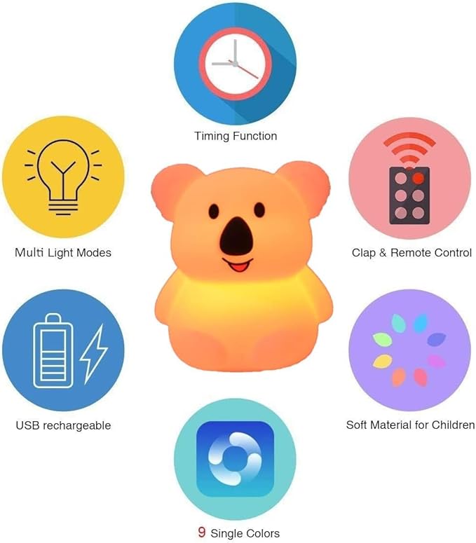Night Light for Kids, Bedside Lamp for Children, Baby Nursery Lamp for Breastfeeding Safe, Break Resistant, Eye Caring, Adjustable Brightness & Color, Touch Control, Child Gift - Medium Koala
