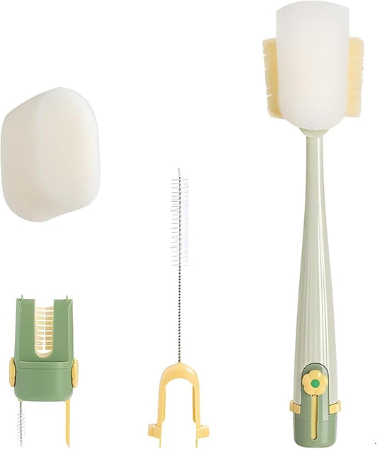 5 in 1 Bottle Cleaning Brush, Multifunctional Water Bottles Cleaner Brushs Portable Bottle and Lid Cleaning Brush Tool, Straw Cleaner Brushs for Baby Bottles Tumblers Glass Cups (1, Green)
