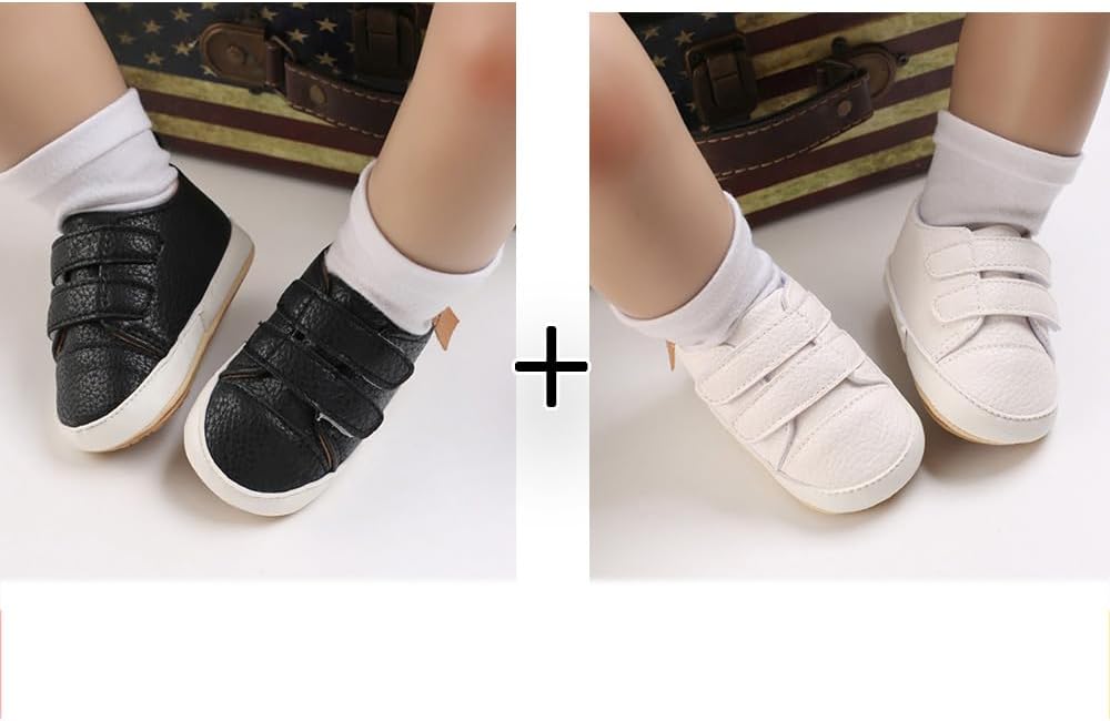 2Pairs Baby Shoes,Boys Girls Non-Slip Rubber Sole Sneakers,Unisex Infant Soft Lightweight First Walking Crib Shoes