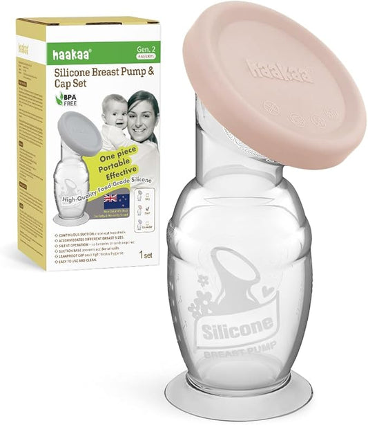 haakaa Manual Breast Pump & Silicone Cap Combo for Nursing Mom (Blush, 4oz. with Base)