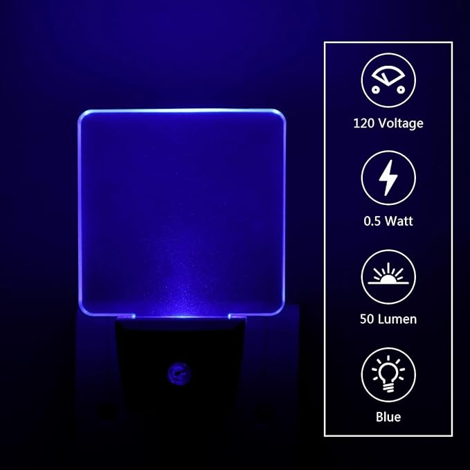 KINUR Blue Night Light,2 Pack LED Night Lights Plug into Wall with Dusk to Dawn sensors, Plug in Night Lights for Kids Room, Bedroom, Bathroom, Baby Nursery,Stair Lights, Hallway Light