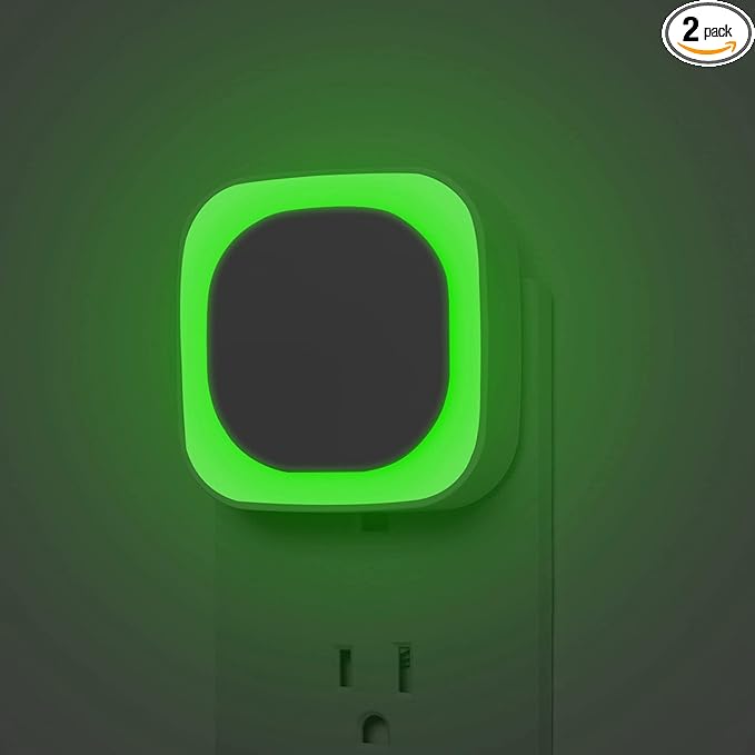 2 Pack Green Night Light, Dimmable Soft Glow & Indirect Reflection, Auto Dusk to Dawn Sensor, Plug in Nighlight for Home Bar, Game Room, Holiday Decor, Hallway, Bathroom, Toliet