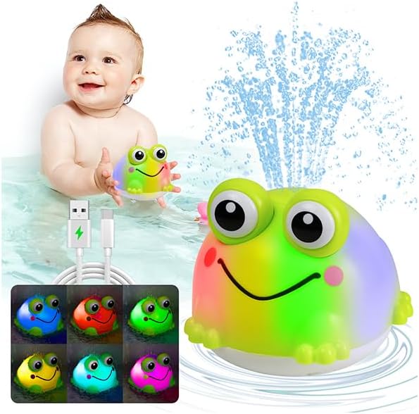 Light Up Bath Toys for Kids Ages 1-3,Rechargeable Frog Bath Toy Sprinkler for Babies 6-12 Months,Water Pool Bathtub Fountain Toys,Infant Toddlers Boys Girls Birthday Gifts