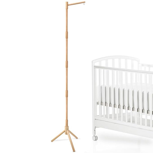 Floor-Standing Crib Mobile Arm - 61.4 Inch Wooden Mobile Arm for Crib - Movable Baby Mobile Hanger with Strong Anti-Dumping Attachment - 100% Beech Wood - Easy Assembly - Nursery Decor