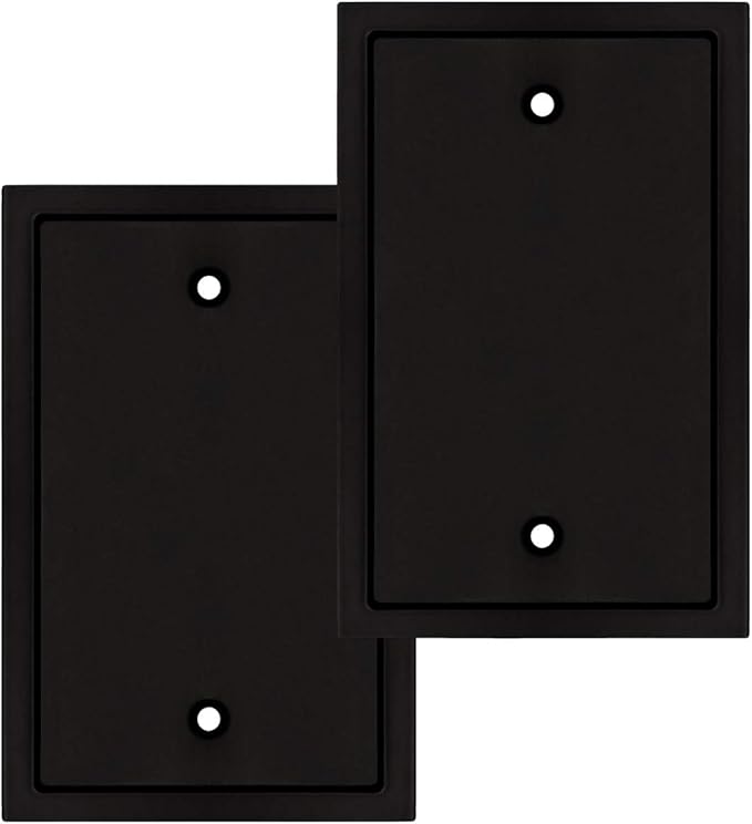 Modern Edge Switch Plate Wall Plate Outlet Cover, Durable Solid Zinc Alloy (Single Blank 2PK, Matte Black)