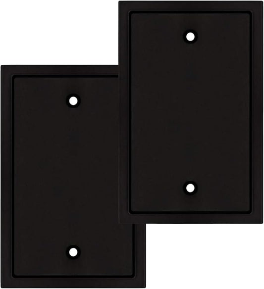 Modern Edge Switch Plate Wall Plate Outlet Cover, Durable Solid Zinc Alloy (Single Blank 2PK, Matte Black)
