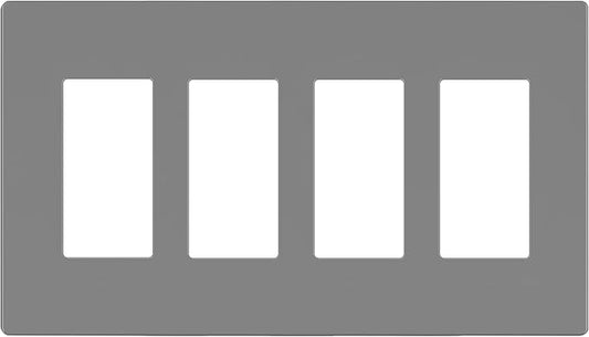 LIDER Matte Finish Decorator Switch Cover, Screwless Wall Plate, Mid-Size 4-Gang 4.88" x 8.58", Unbreakable Polycarbonate Thermoplastic, UL Listed, LSWP-34M-GY, Gray