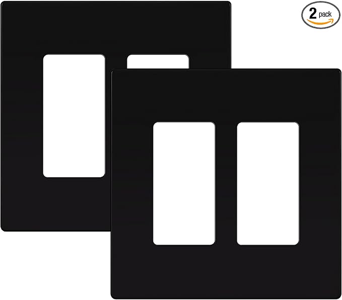 LIDER Matte Finish Double Decorator Switch Cover, Screwless Wall Plate, Mid-Size 2-Gang 4.88" x 4.92", Unbreakable Polycarbonate Thermoplastic, UL Listed, LSWP-32M-BK2P, Black, 2 Pack
