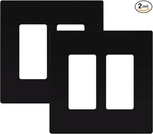 LIDER Matte Finish Double Decorator Switch Cover, Screwless Wall Plate, Mid-Size 2-Gang 4.88" x 4.92", Unbreakable Polycarbonate Thermoplastic, UL Listed, LSWP-32M-BK2P, Black, 2 Pack