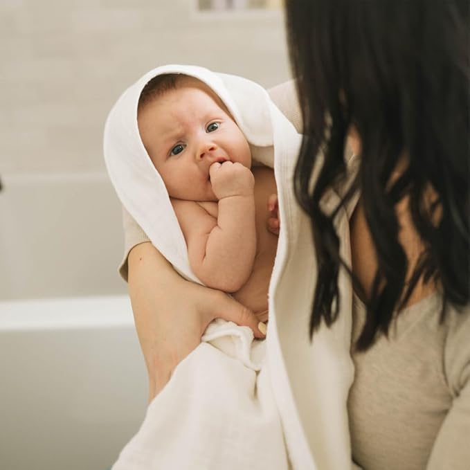 Little Unicorn Premium Infant Hooded Bath Towel| Soft & Absorbent Cotton & Terry Fabric for Newborns (White)