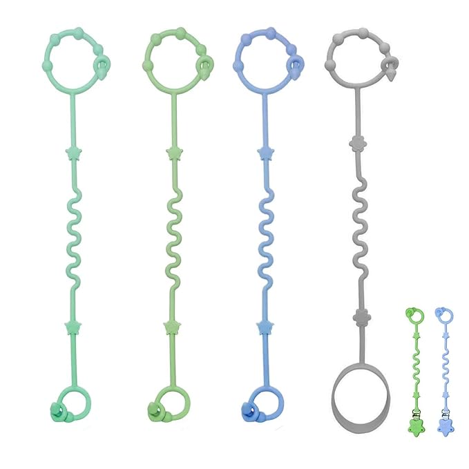 Baby Toy Strap, RTMOK Silicone Bottle Holding Clip, has 1 Toy Strap to Hold Bottles, 3 Toy Straps to Hold Any Toy, Plus 2 Free Silicone Pacifier Clips