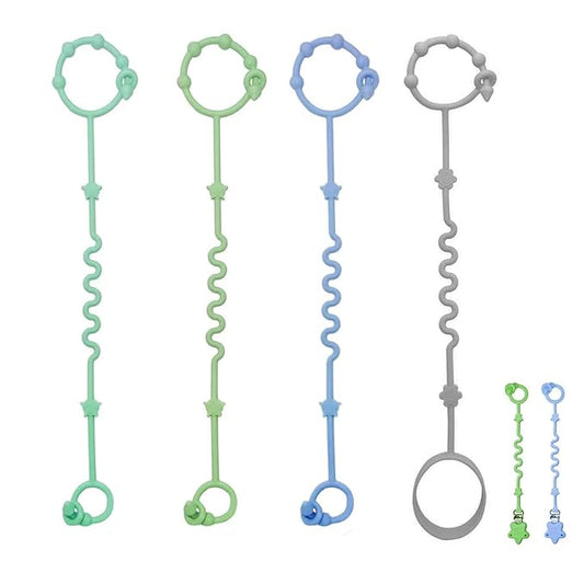 Baby Toy Strap, RTMOK Silicone Bottle Holding Clip, has 1 Toy Strap to Hold Bottles, 3 Toy Straps to Hold Any Toy, Plus 2 Free Silicone Pacifier Clips