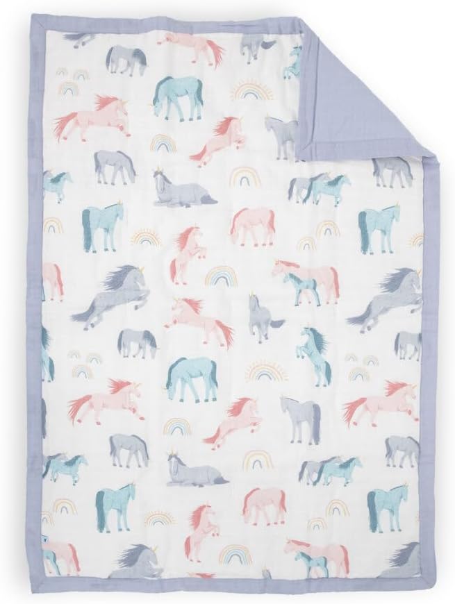 Little Unicorn Lofty Comforter Blanket | Super Soft & Breathable Muslin Fabric| Great for Play & Bedtime Blanket (Unicorns)