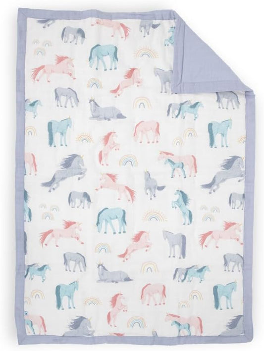 Little Unicorn Lofty Comforter Blanket | Super Soft & Breathable Muslin Fabric| Great for Play & Bedtime Blanket (Unicorns)