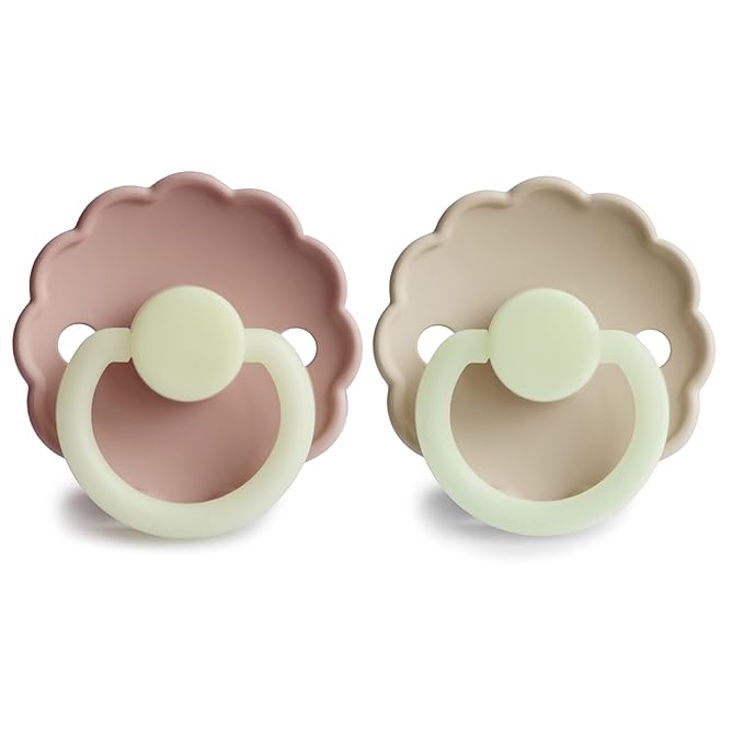 FRIGG Daisy Night SilkySoft Silicone Baby Pacifier | Made in Denmark | BPA-Free (Blush/Cream, 0-6 Months)